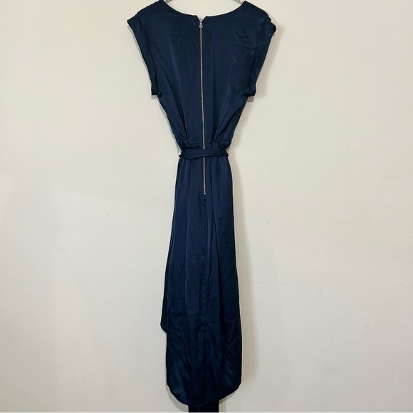 Alice & Olivia Toni V-Neck Navy Satin Hi Low Dress SIZE 4 - Picture 7 of 10